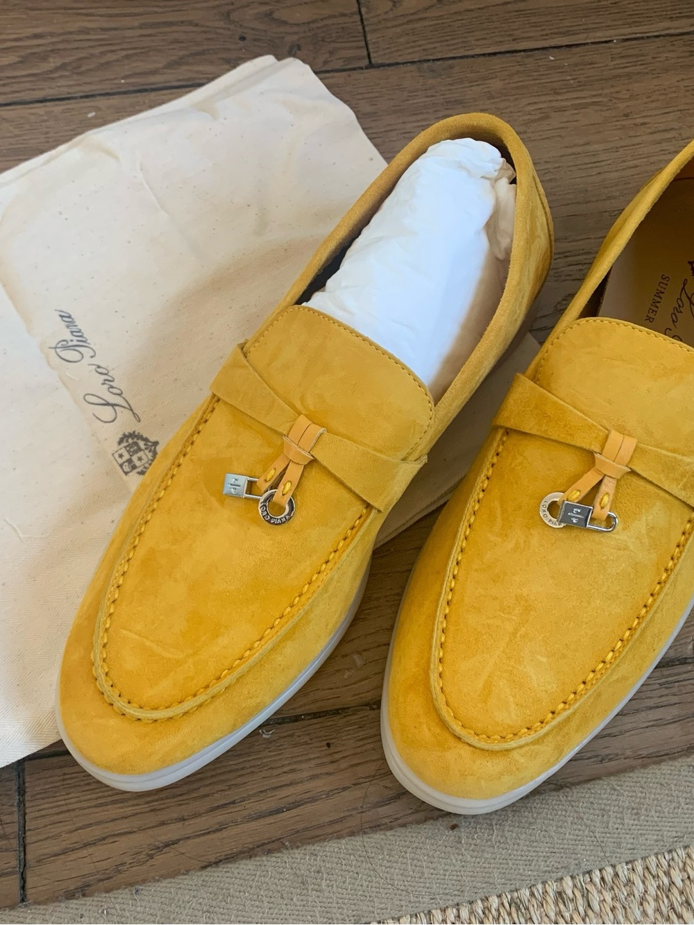 Loro Piana summer walk Yellow Suede Bit Loafers